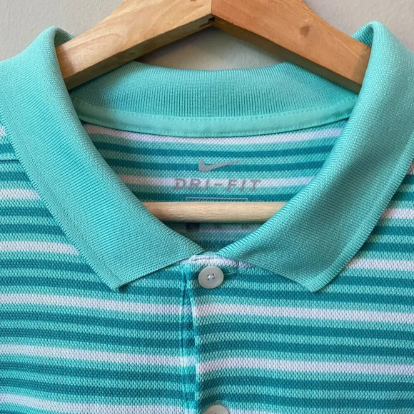 Nike Men's Size XL Short Sleeve Dri-FIT Victory Striped Golf Polo Shirt Aqua - Picture 7 of 16